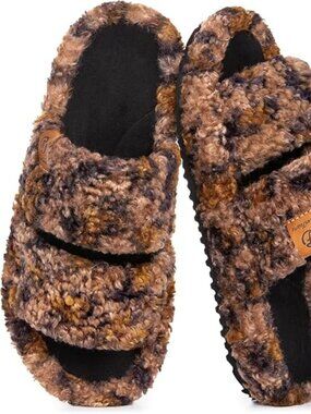 Womens Fuzzy Open-toe Slippers Memory Foam Indoor House Shoes